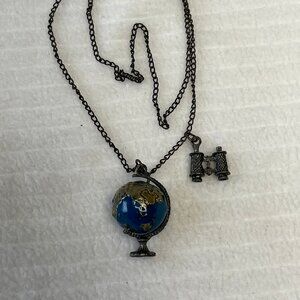 Steampunk Enamel Globe & Binocular Charm Pendant World Traveler Necklace